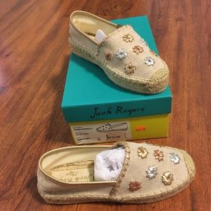 New Jack Rogers Palmer Espadrilles Tan Metallic Canvas Shoes 6M